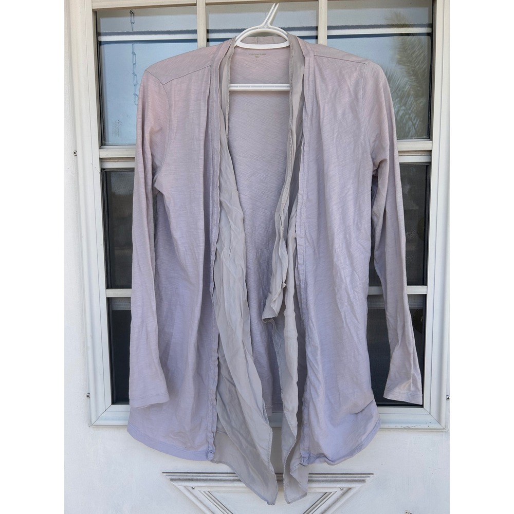 Garnet Hill Lavender Grey Cotton Silk Trim Open Front Cardigan Small Lagenlook